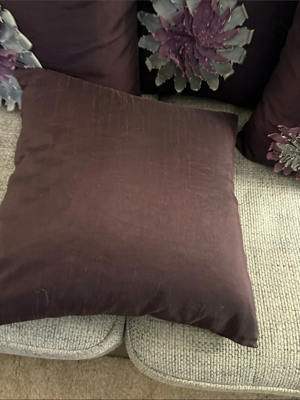 Plum Decorative Throw Pillow with Embroidered Floral Appliqué - Set of 4